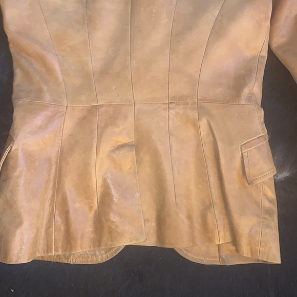Caramel Leather Blazer Jacket - Picture 6 of 7